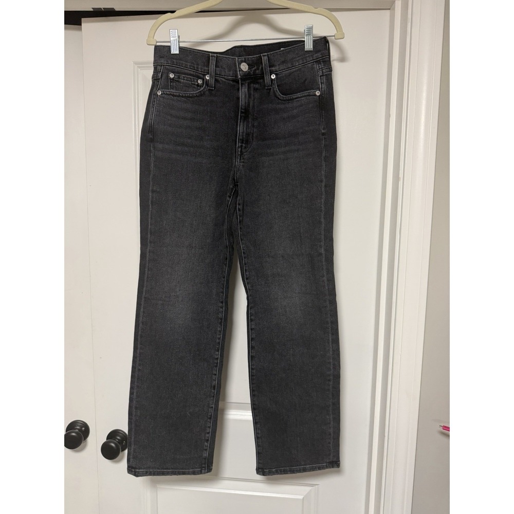 AYR's "The LaLa" high-rise straight-leg jeans, washed black denim finish, 28S